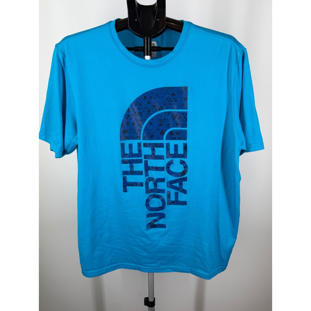The North‎ Face Mens VaporWick Blue Vertical Logo Graphic Active T-Shirt Large